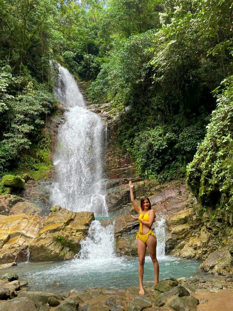 mujer en traje de baño en la selva