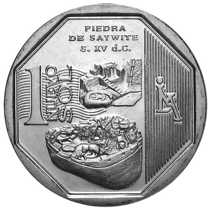 Moneda de un sol Peruano alusivo a la piedra de saywite