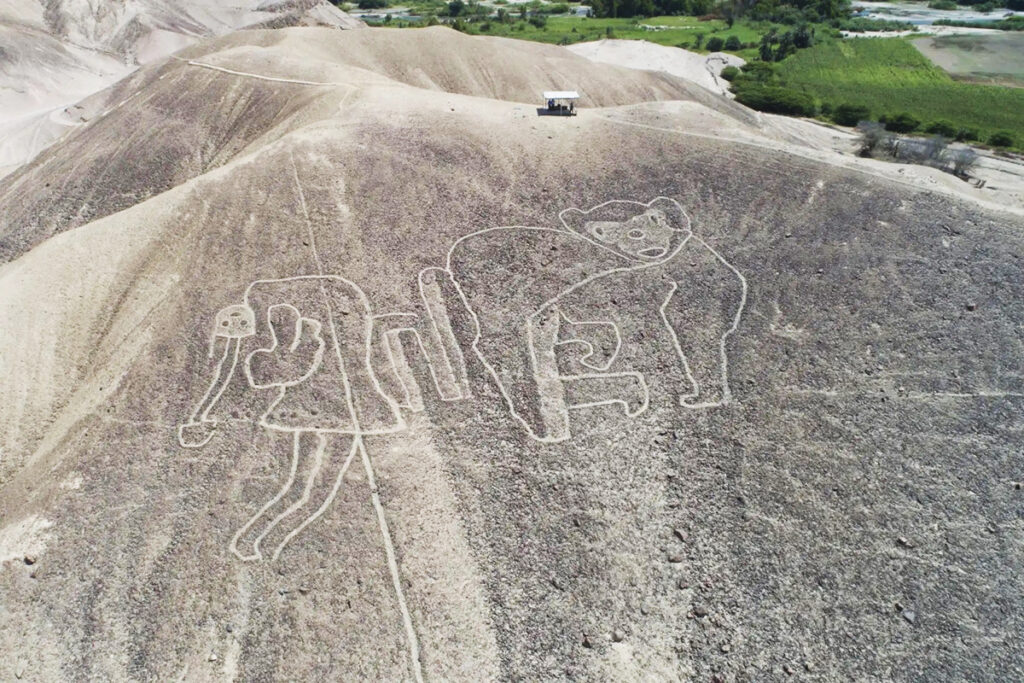 Geoglifos de Palpa grabados sobre laderas del desierto peruano, asociados a rituales de ofrenda y peregrinación dentro de la cosmovisión andina