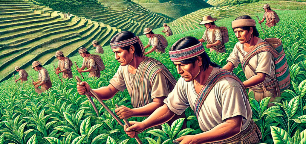 Incas cultivando hojas de coca