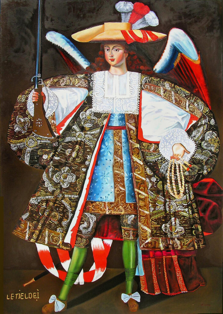 Imagen del ángel Letiel, pintado por un miembro de la escuela Cuzqueña