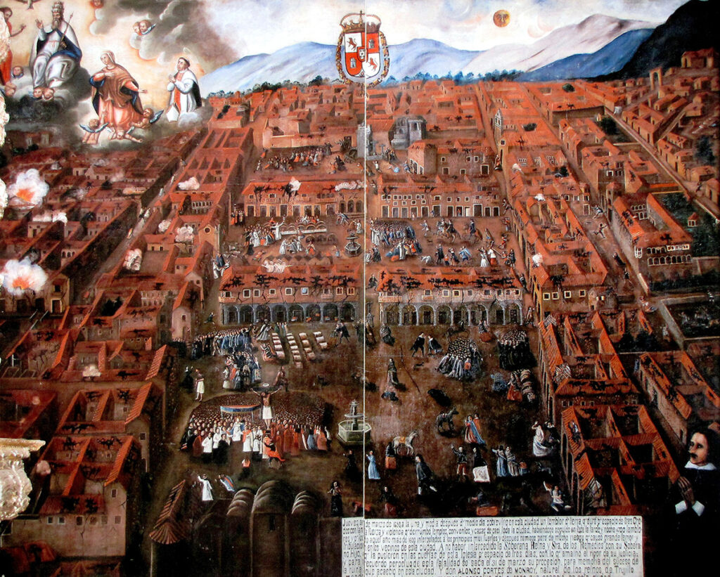 representación pictórica de la Ciudad del Cusco antesd el terremoto de 1650