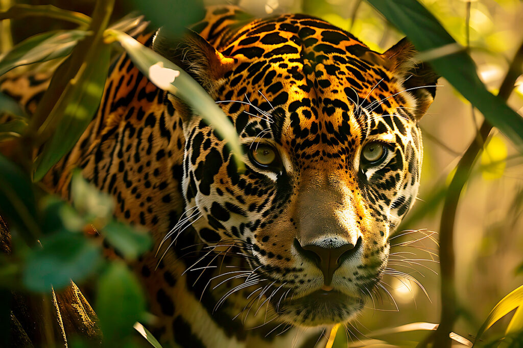 Jaguar de la amazonía Peruana acechando a su presa