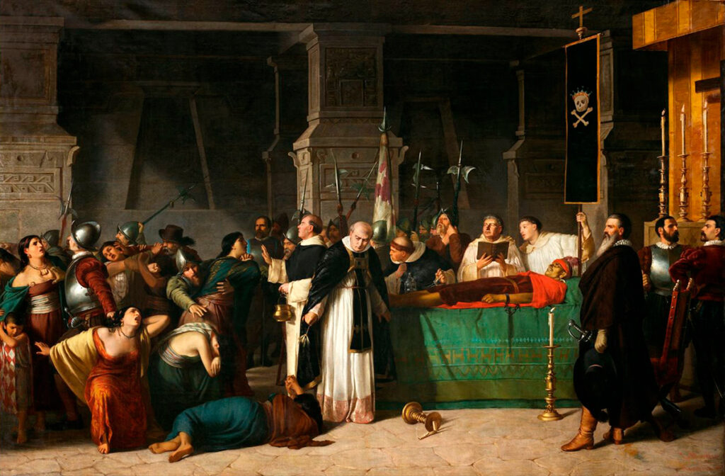 El ajusticiamiento de Atahualpa en la plaza de Cajamarca
