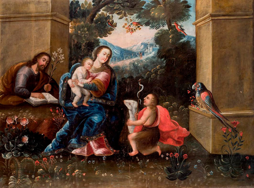 Lienzo "La Sagrada Familia con San Juanito", perteneciente a Diego Quispe Tito, referente de la Escuela Cuzqueña de Pintura