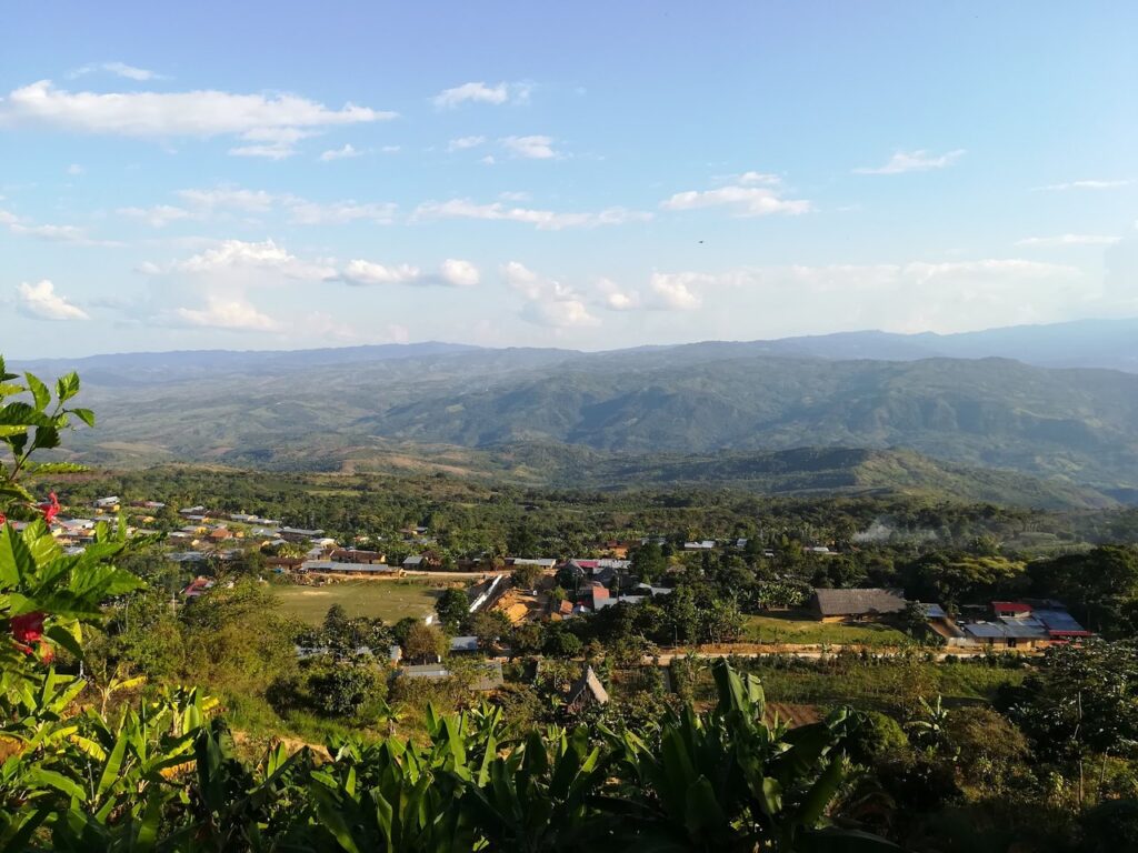paisajes de Lamas desde el mirador: se observan montañas y amplias zonas de vegetación, propias de la selva peruana