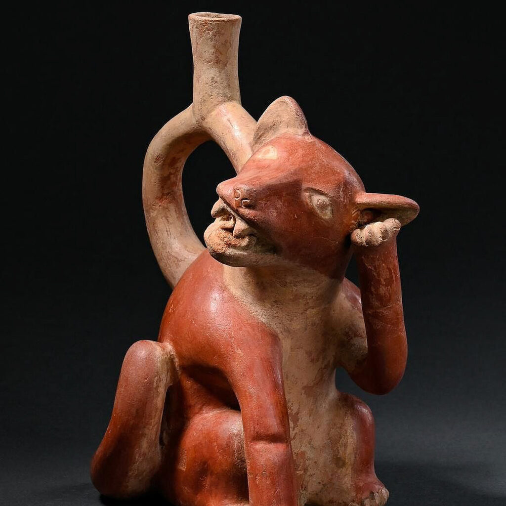 Cerámica mochica que representa a un zorro costero, pieza arqueológica del norte del Perú vinculada al simbolismo del desierto